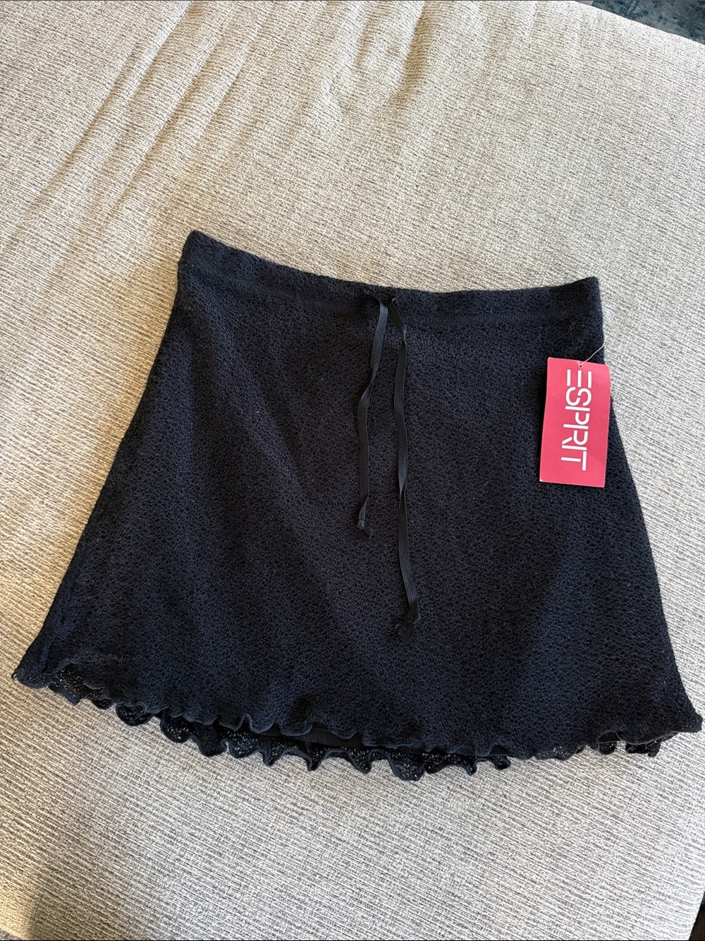 Esprit Black Mini Skirt with Lace Hem and Drawstring